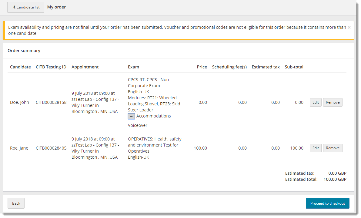 Accommodations applied to exam order.